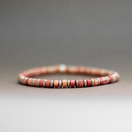 Rhodonite and Silver Hematite Bracelet 4mm – Pulse Collection - Aquarius Stones