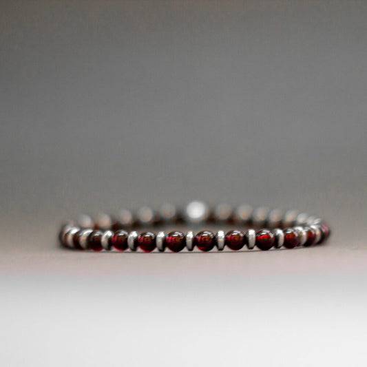 Garnet and Silver Hematite Bracelet 4mm – Pulse Collection - Aquarius Stones