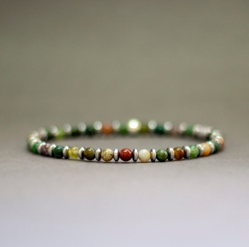 Moss Agate and Silver Hematite Bracelet 4mm – Pulse Collection - Aquarius Stones