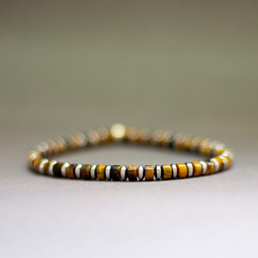 Tiger-Eye and Silver Hematite Bracelet 4mm – Pulse Collection - Aquarius Stones