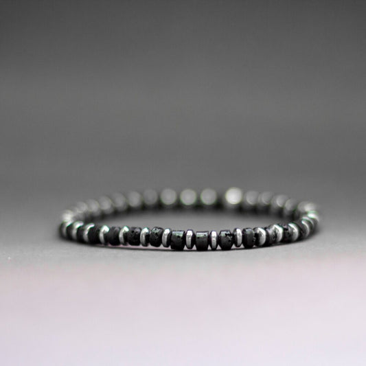 Lava and silver Hematite Bracelet 4mm – Pulse Collection - Aquarius Stones