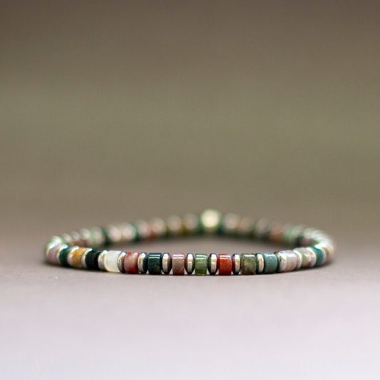 Moss Agate and Silver Hematite Bracelet 4mm (Flat) – Pulse Collection - Aquarius Stones
