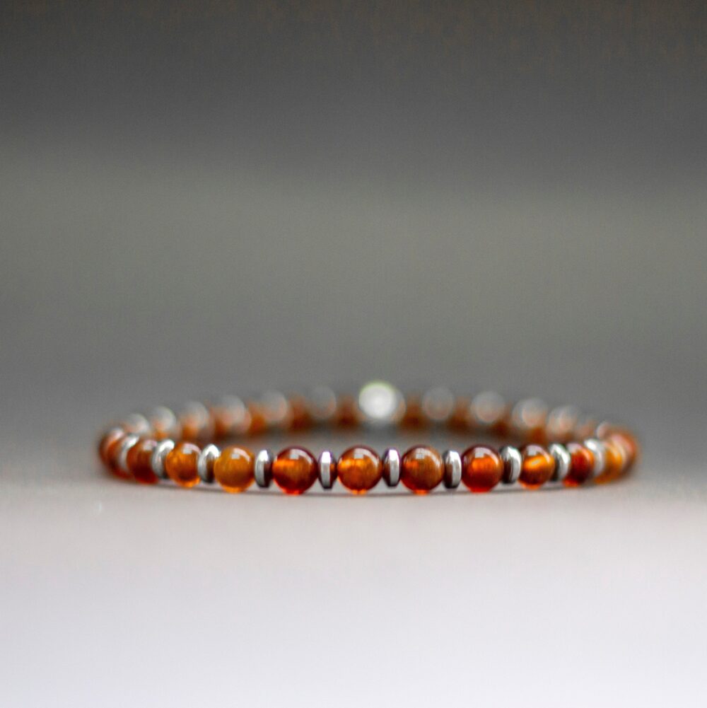 Mandarin Garnet and Silver Hematite Bracelet 5mm – Pulse Collection - Aquarius Stones