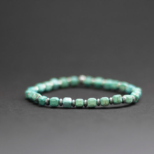 Turquoise and silver Hematite Bracelet 5mm – Earth Cubes Collection - Aquarius Stones