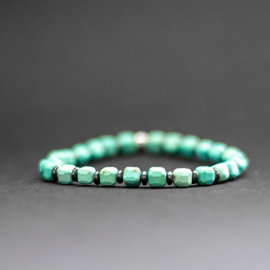 Turquoise and grey Hematite Bracelet 5mm – Earth Cubes Collection - Aquarius Stones