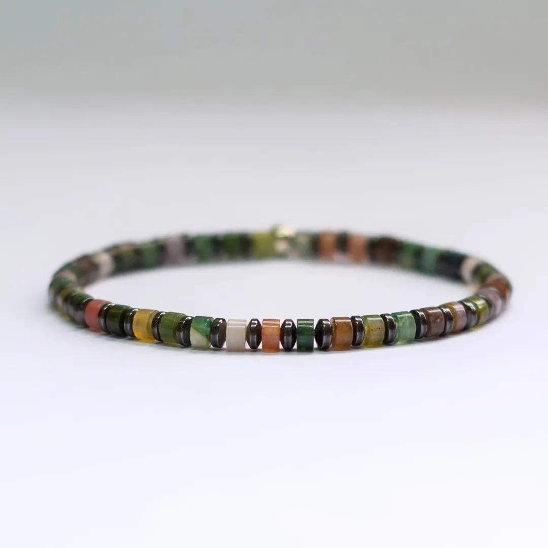 Moss Agate and Grey Hematite Bracelet 4mm (Flat) – Pulse Collection - Aquarius Stones