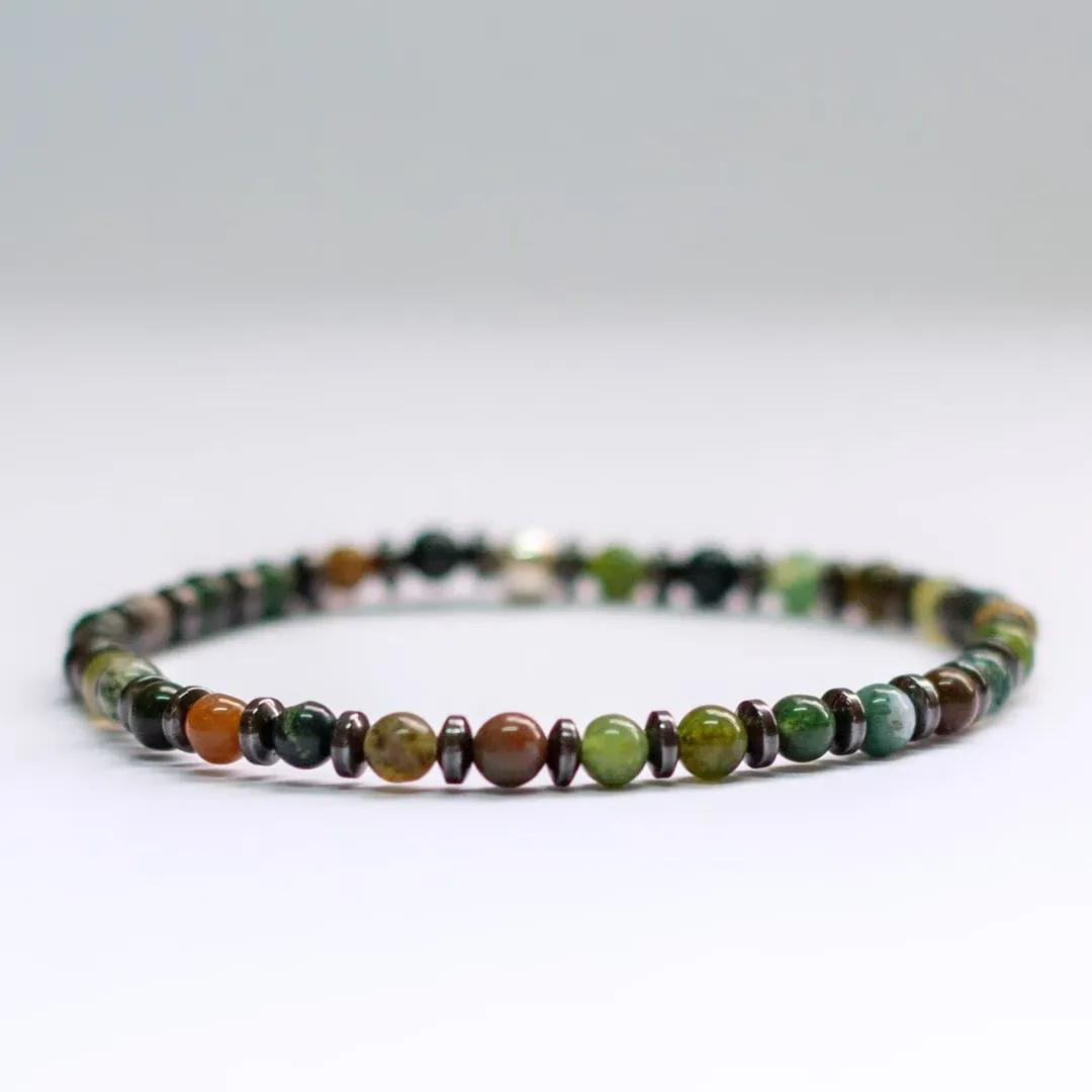 Moss Agate and Grey Hematite Bracelet 4mm – Pulse Collection - Aquarius Stones
