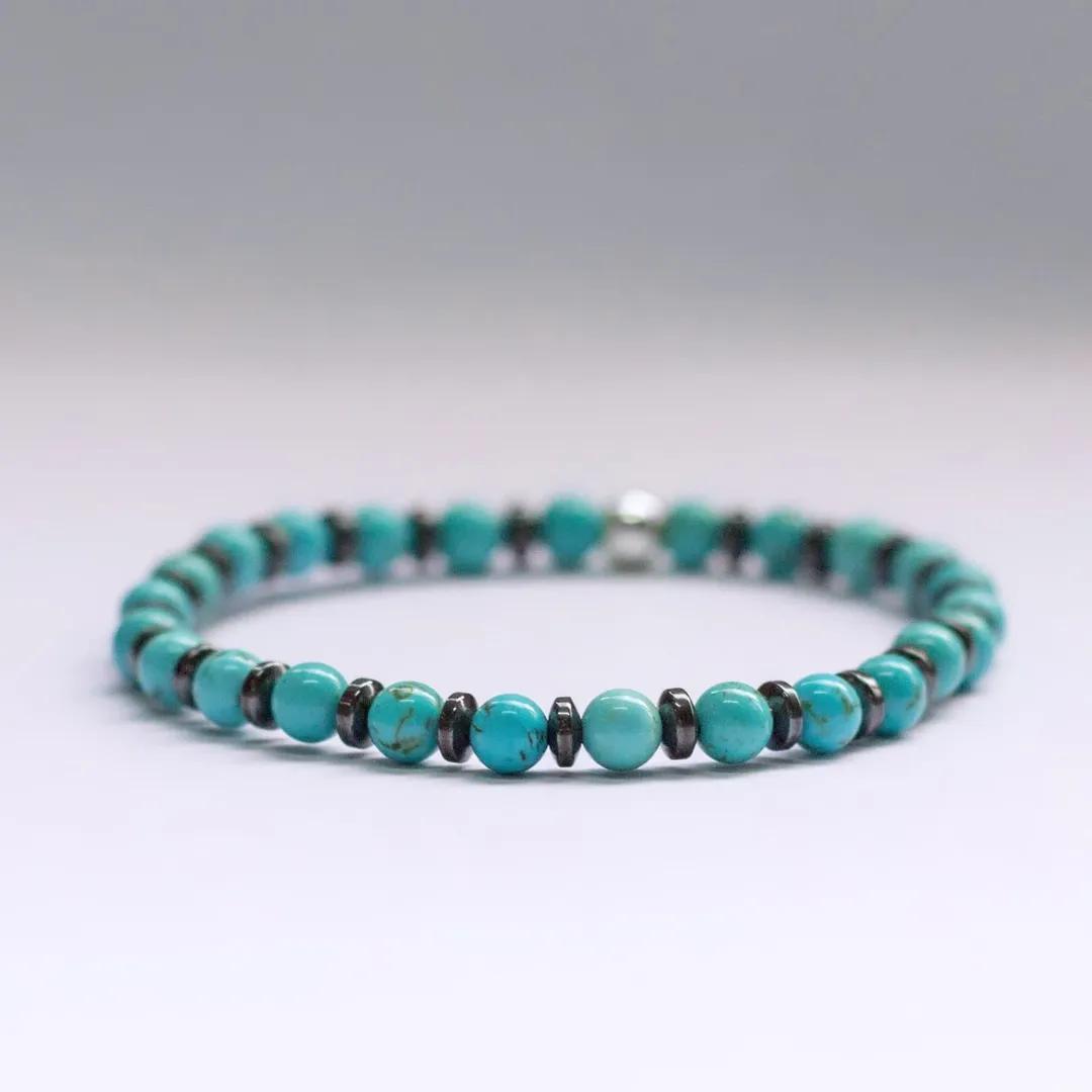 Turquoise and Hematite Bracelet 5mm - Aquarius Stones