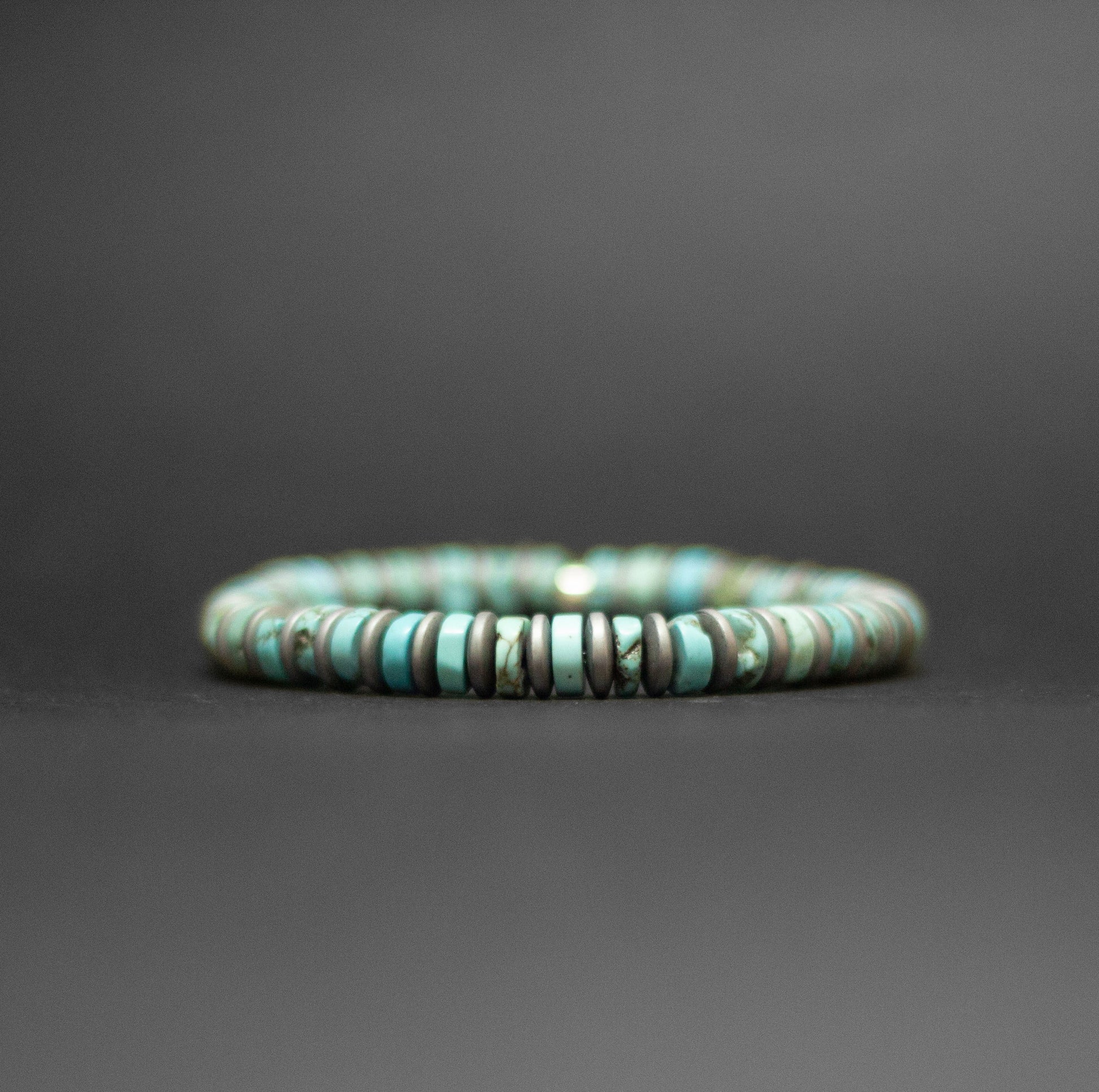 Terra Flow Bracelet -  Turquoise and Hematite Bracelet 8mm - Aquarius Stones