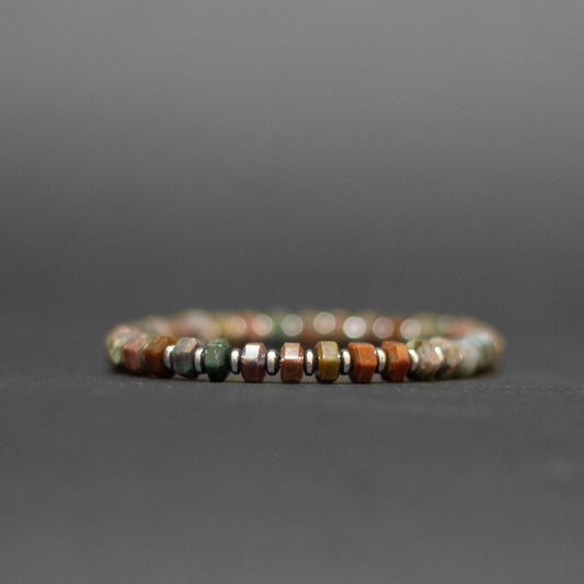 Moss Agate and Silver Hematite Bracelet 8mm (Slim) – Hexa Earth Collection - Aquarius Stones