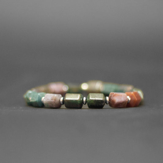 Moss Agate and Silver Hematite Bracelet 8mm – Hexa Earth Collection - Aquarius Stones